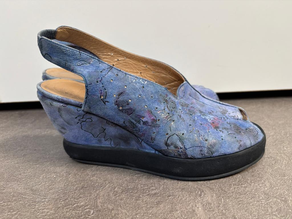 Vintage Jan Janssen sandalen met sleehak maat 38, Blauw, Gedragen, Sandalen of Muiltjes, Ophalen of Verzenden