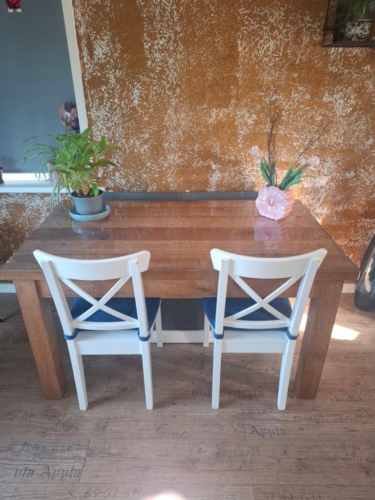 !!!KOOPJE!!!!!  Eettafel,  stoelen en klepbankje, Ophalen, Gebruikt, 50 tot 100 cm, Vier personen