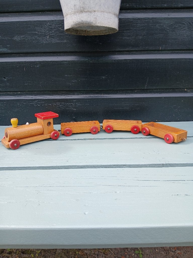 Sio vintage houten treintje - houten treintje met wagons, Ophalen of Verzenden, Gebruikt, Overige typen