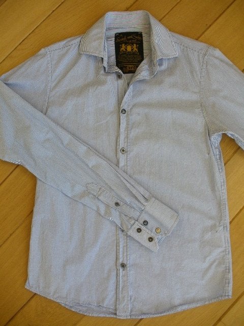 SCOTCH AND SODA bloes wit licht blauw streep maat S, Blauw, Zo goed als nieuw, Scotch & Soda, Halswijdte 39/40 (M)