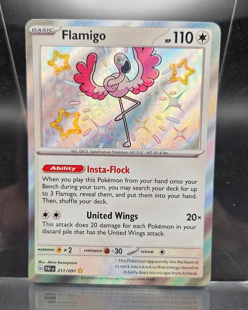 Flamigo shiny rare paldean fates pokemon kaart, Ophalen of Verzenden, Zo goed als nieuw, Losse kaart, Foil