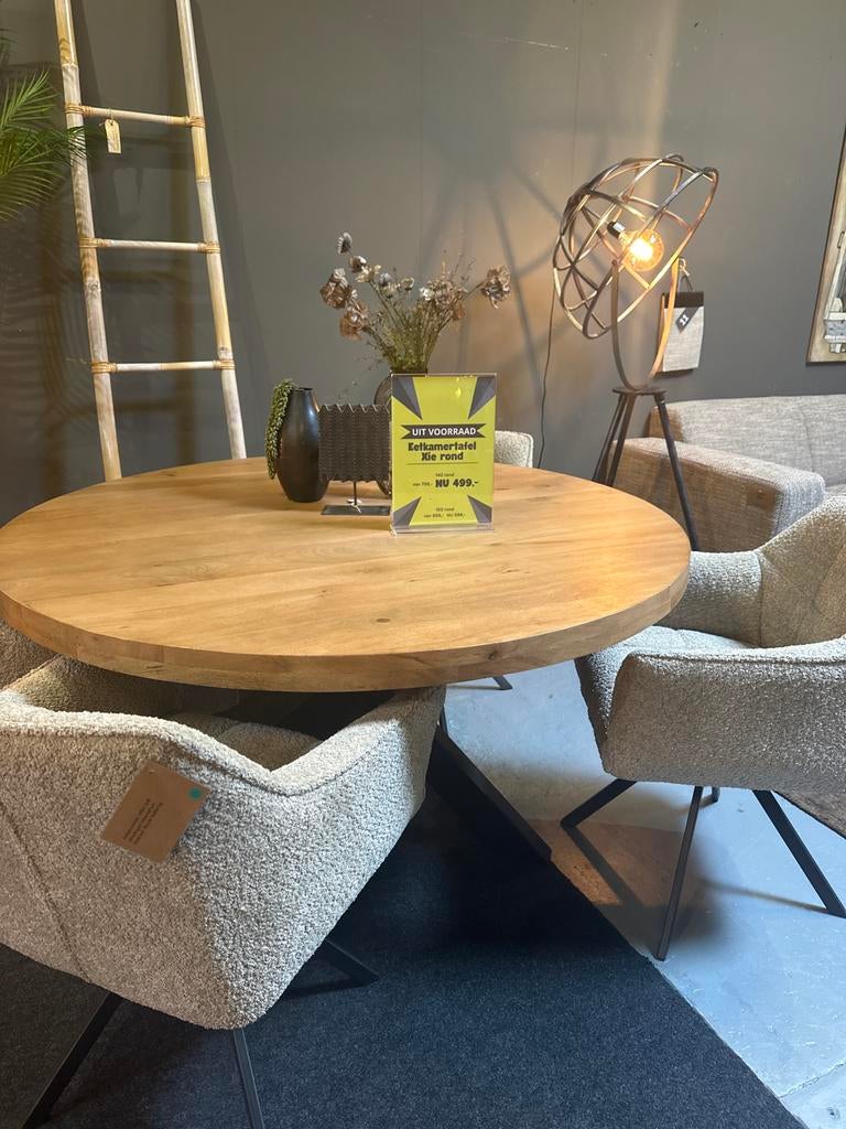 Ronde zware eettafel Xie 140 of 150 cm - Uit voorraad, Huis en Inrichting, Ophalen, 100 tot 150 cm, Rond, Nieuw