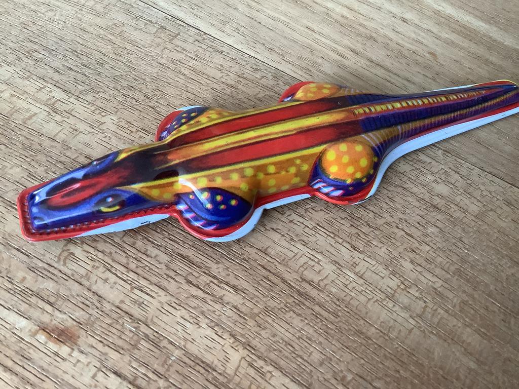 Oud blikken speelgoed krokodil klik klak blik klikklak, Ophalen of Verzenden, Zo goed als nieuw