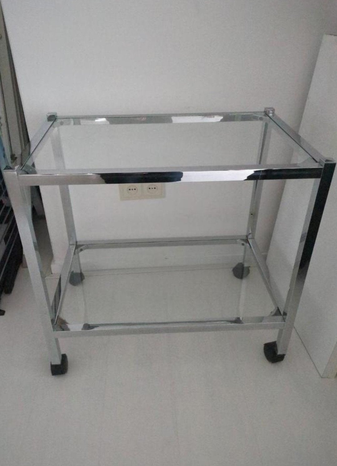 Design trolley staal met glas, Ophalen, Zo goed als nieuw, Rechthoekig, Modern