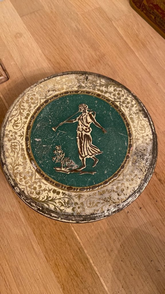 Oud rond Albert Heijn koekjesblik 15cm doorsnee, 5 cm hoog, Ophalen of Verzenden, Gebruikt, Overige