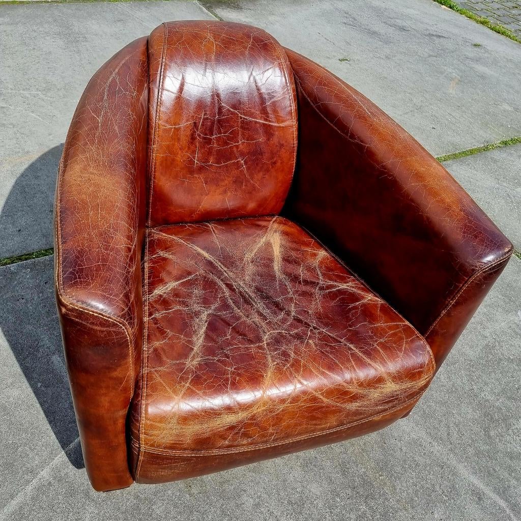 Aviator fauteuil vintage leer + BEZORGING GRATIS, Gebruikt, Aviator, ., Ophalen of Verzenden