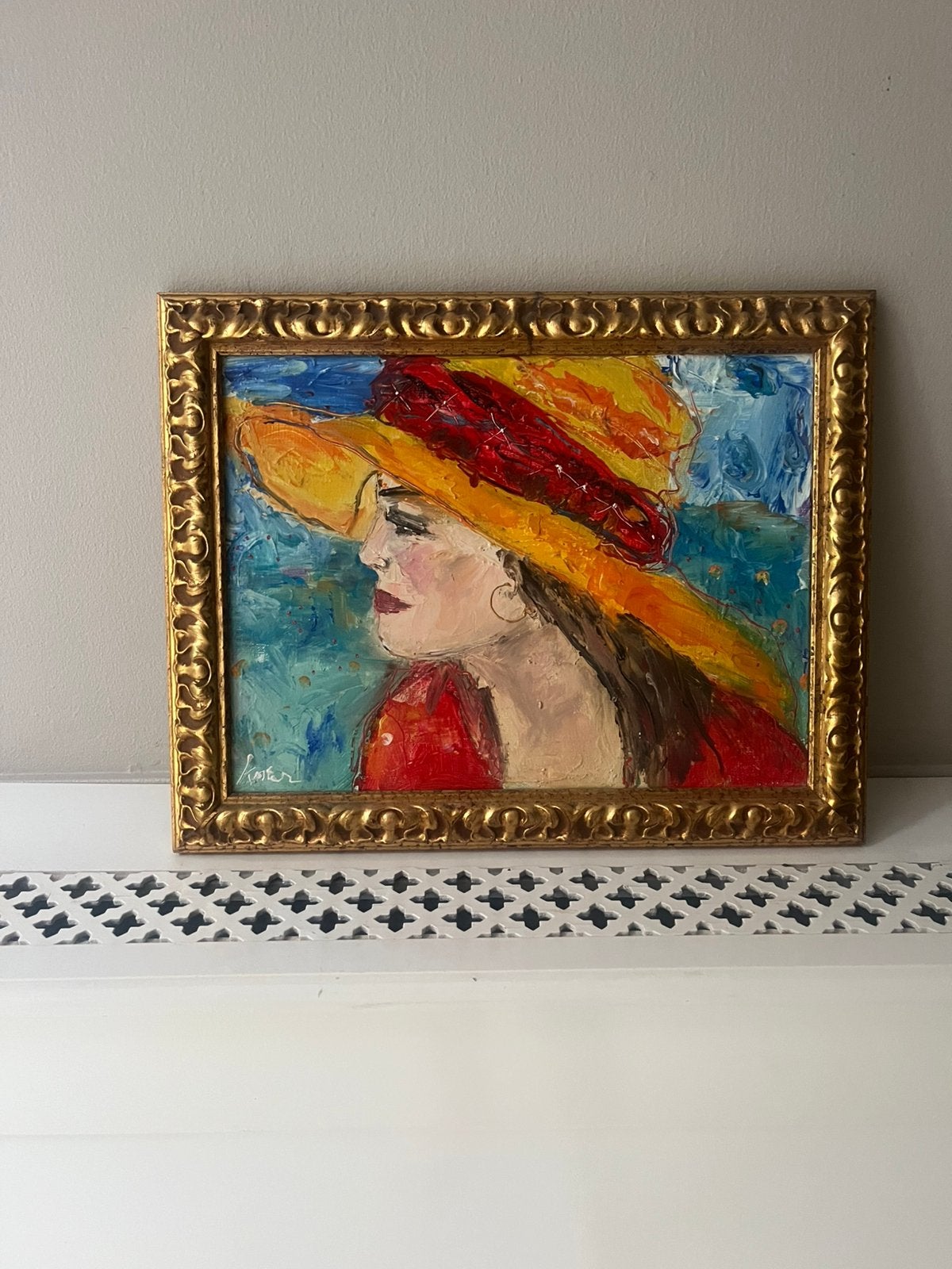 Schilderij Vrouw met Hoed - Olieverf op doek, Handgeschilderd, Ophalen of Verzenden, Olieverf, Overige materialen