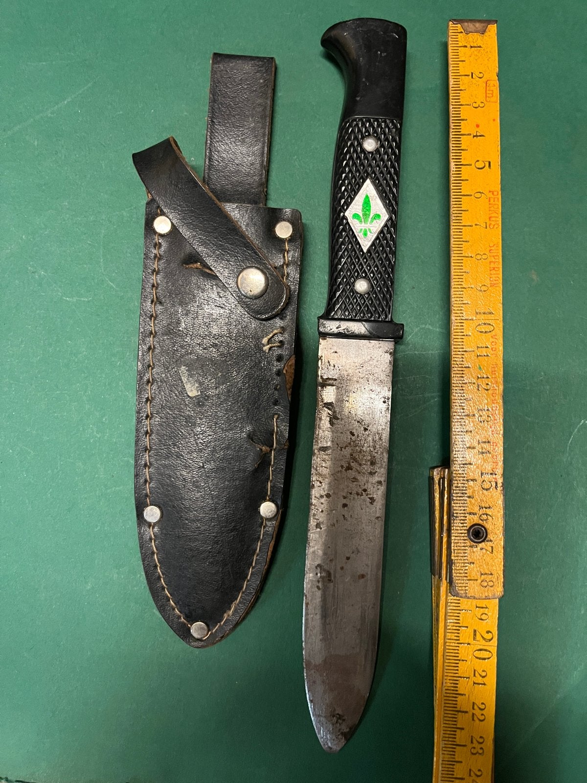 Vintage Dolk Scouting Padvinderij met Leren Schede, Ophalen of Verzenden, Padvindrtij, Scouting, Scouting