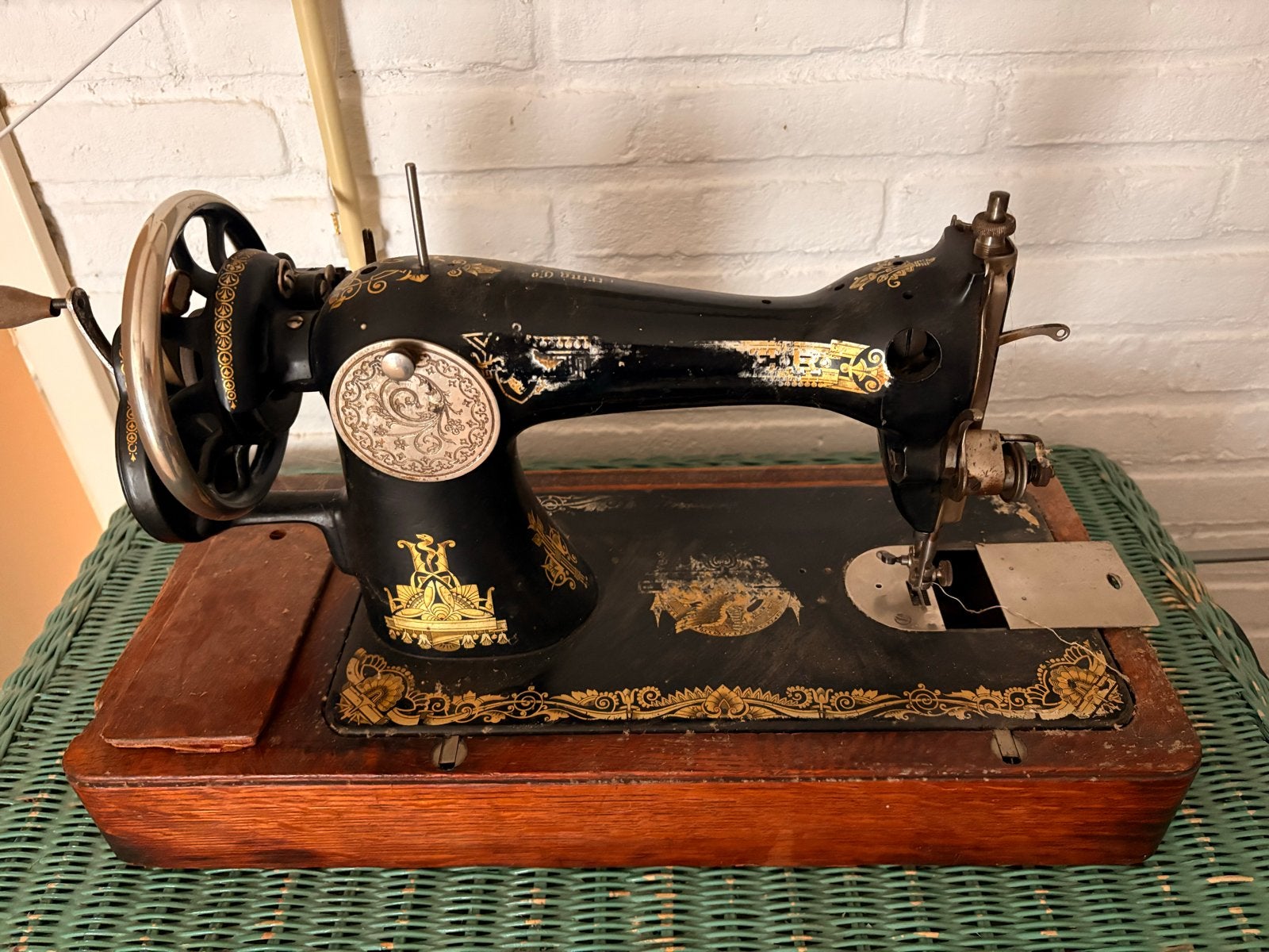 Antieke Singer Naaimachine met Houten Kist, Antiek en Kunst, Ophalen