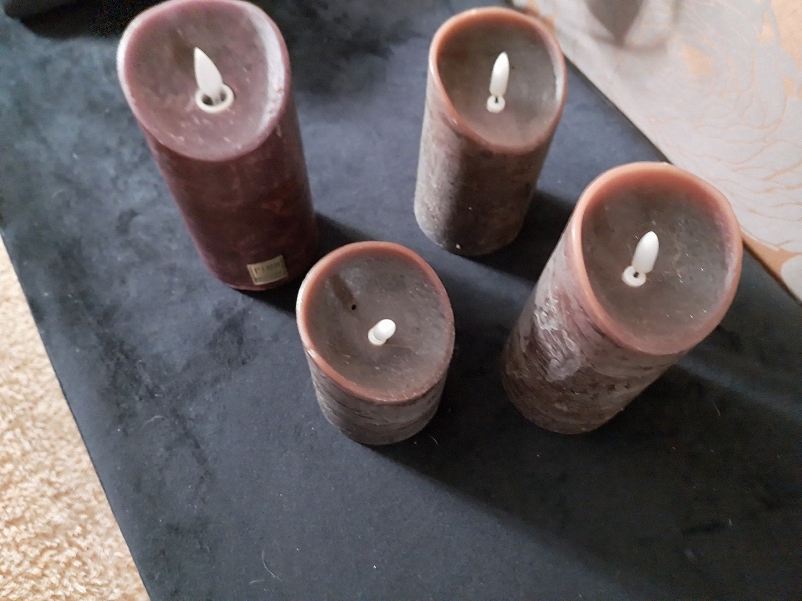 Set van 4 LED kaarsen - Sfeervolle verlichting, Kunststof, Gebruikt, Bruin, Ophalen of Verzenden