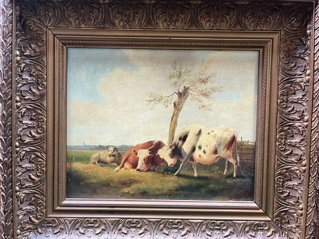 Schilderij van Albertus Verhoesen 1806-1881, Paneel, Dieren, Ophalen of Verzenden, Bijzondere lijst