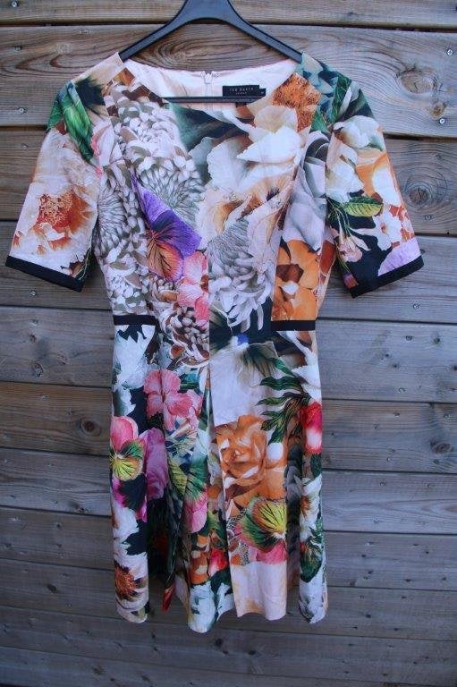 Jurk gekleurd Ted Baker mt 2 (S) Vaste prijs, Overige kleuren, Ophalen of Verzenden, Zo goed als nieuw, Knielengte
