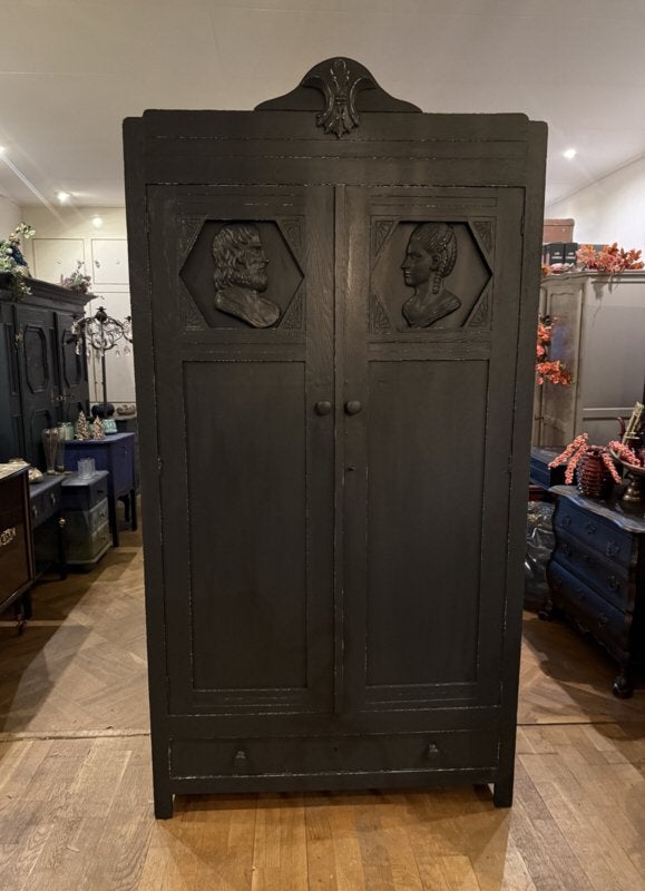 Antieke kast, brocante legkast oude vintage servieskast VdlM, Ophalen, 100 tot 150 cm, Zo goed als nieuw, Vintage ondiepe kast uniek kastje keukenkast halkast linnenkast
