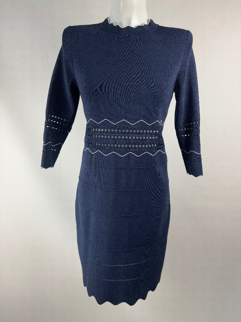 TED BAKER Blauw wit streep stretch jurk Maat 2 - S/M - 36/38, Blauw, Ophalen of Verzenden, Zo goed als nieuw, Maat 36 (S)