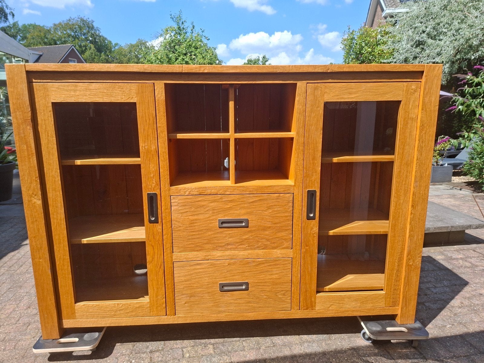 Handgemaakte Eiken Kast met Glazen Deuren, Huis en Inrichting, Kasten | Dressoirs, Zo goed als nieuw, 150 tot 200 cm, 25 tot 50 cm