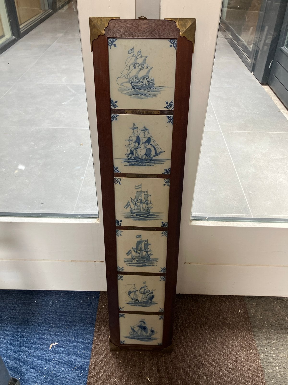 Antieke Delfts Blauwe Tegeltableau met Schepen, Ophalen