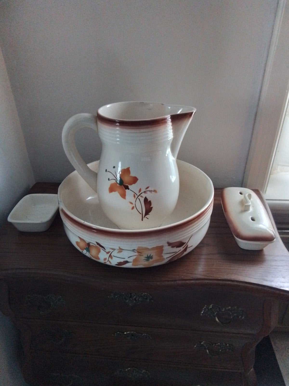 Vintage Wasstel met Bloemenpatroon - Compleet Lampetstel, Antiek en Kunst, Ophalen