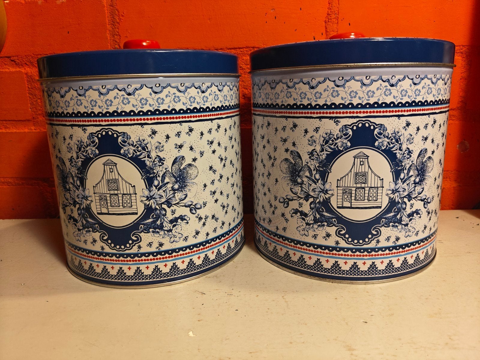 Albert Heijn Delfts Blauw Voorraadblikken(set van 2), Ophalen of Verzenden, Gebruikt, Koek(jes), Overige merken