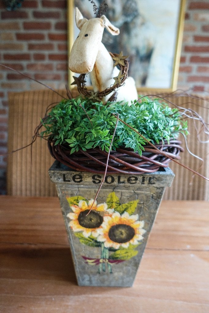 mooi groen lente tuintje met geitje (pot met kunstgroen), Ophalen of Verzenden, Zo goed als nieuw, Groen, Landelijk