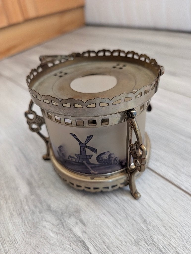 Antiek theelicht / warmhouder met Hollands molendecor, Antiek en Kunst, Ophalen of Verzenden