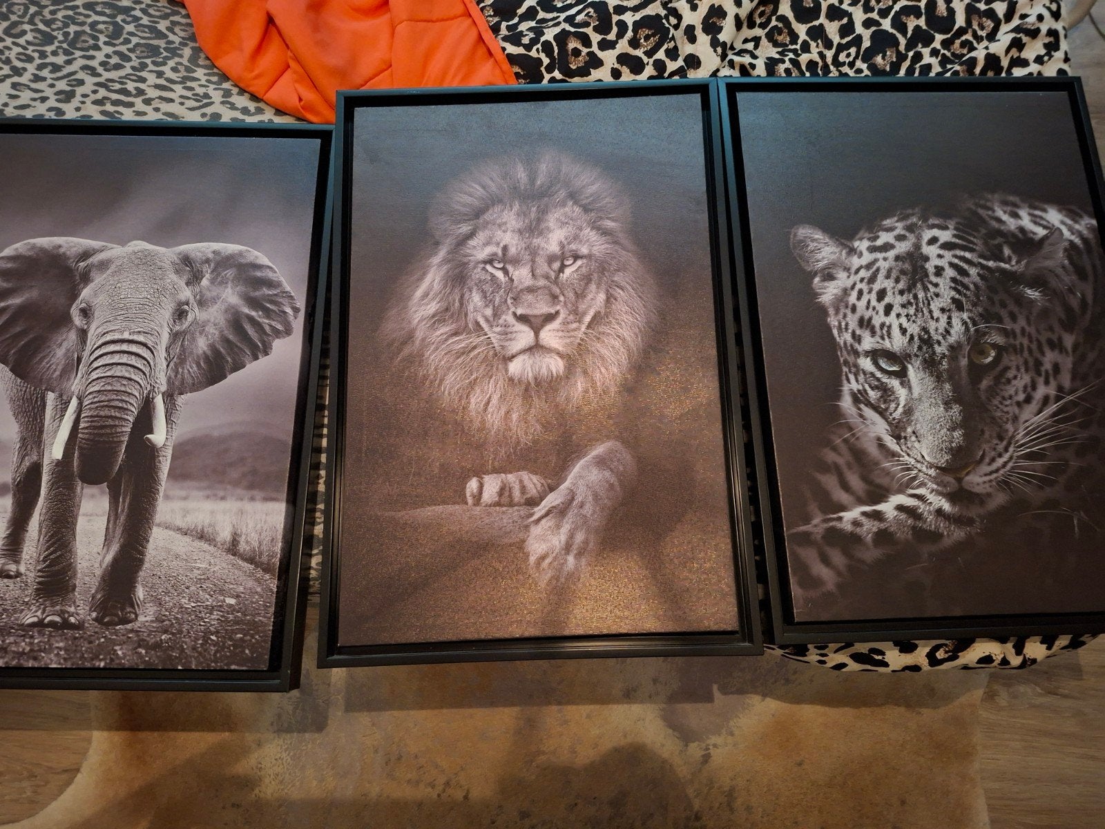 3-luik Canvas Afrikaanse Dieren - Olifant, Leeuw, Luipaard, Ophalen, Gebruikt, 75 tot 100 cm, Print