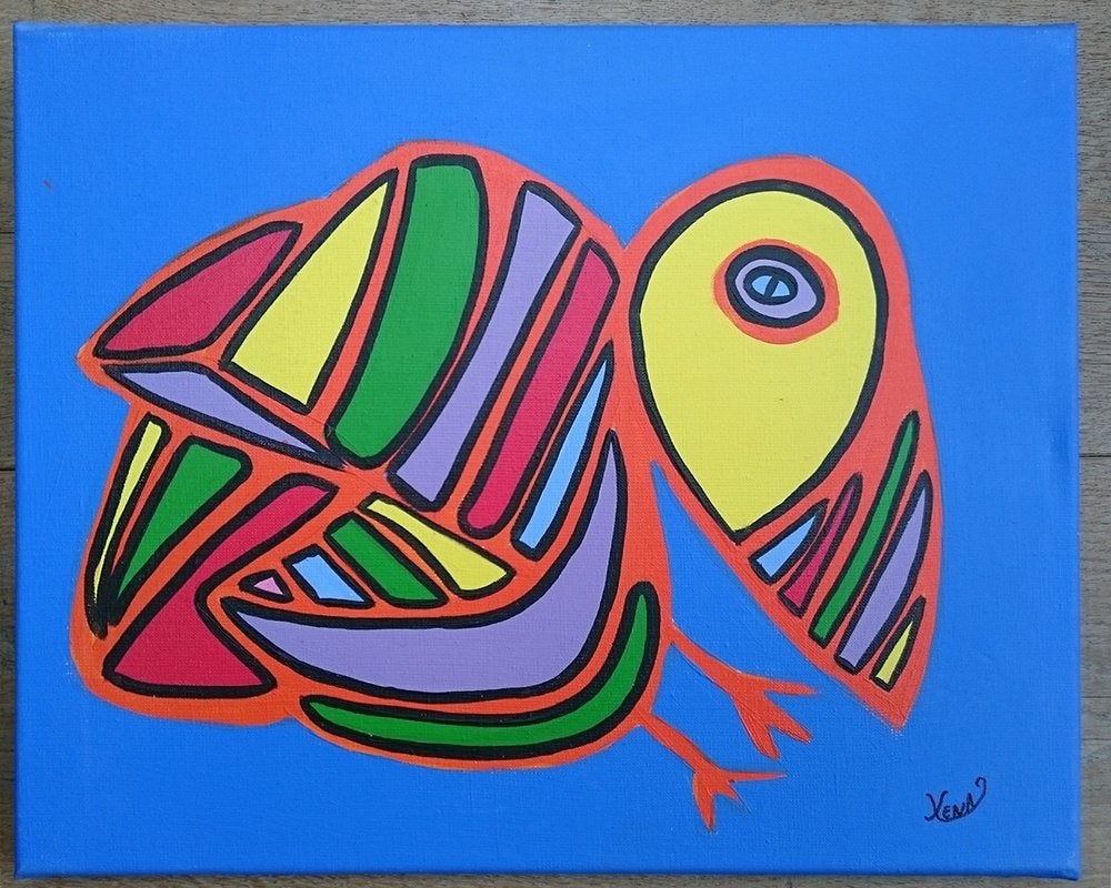 Xena - Graatvogel - origineel op canvas 50 x 40 cm, Ophalen of Verzenden, Overige materialen, Gesigneerd, Figuren