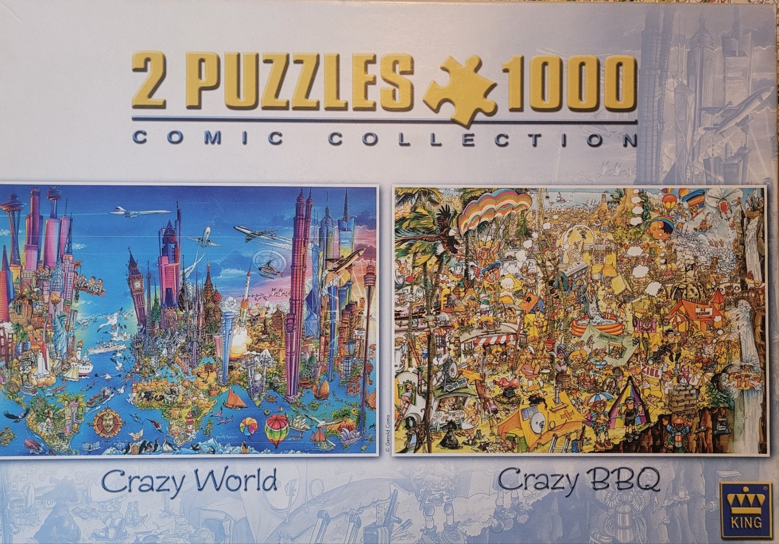 2 Puzzels Comic Collection - Crazy World & BBQ - 1000 stukje, Ophalen, 500 t/m 1500 stukjes, Gebruikt, Legpuzzel