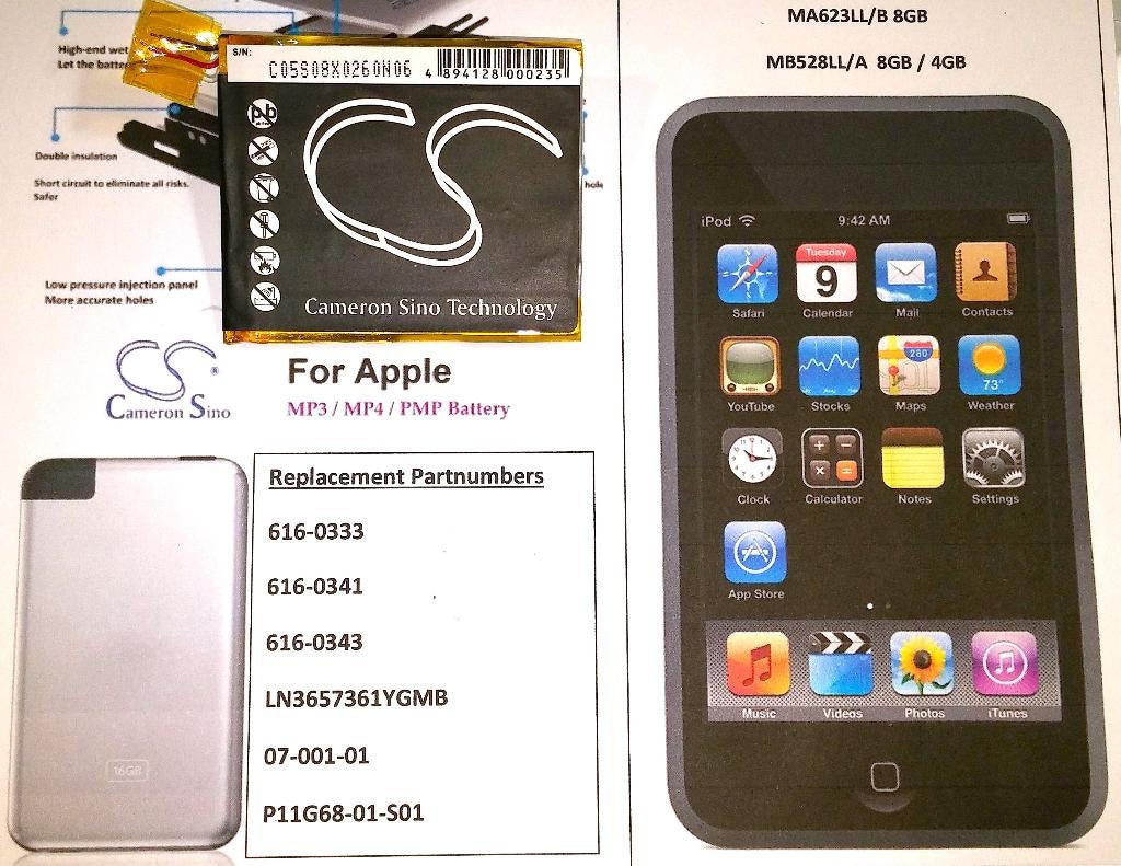 Apple Ipod Touch 1 Cameron SINO CS-IPT8SL 3.7V 850mA Accu, Ophalen of Verzenden, Nieuw, Voeding, Touch