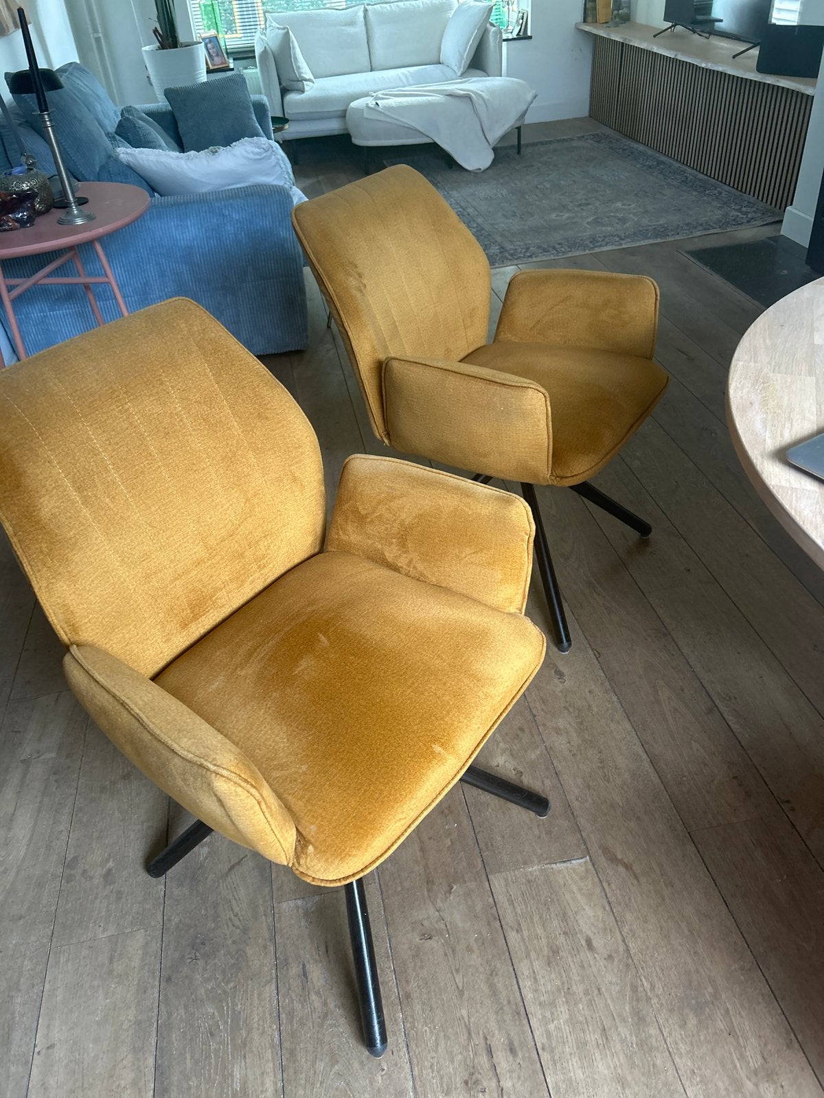 Set van 5 okergele eetkamerstoelen met draaivoet, Ophalen, Twee, Overige kleuren, Zo goed als nieuw
