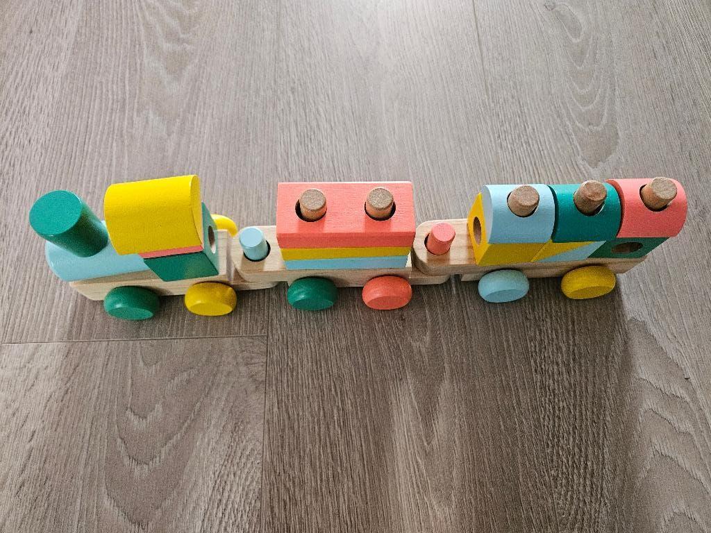 Hema houten blokkentrein, Kinderen en Baby's, Speelgoed | Houten speelgoed, Ophalen, Gebruikt, Rij- of Hobbelspeelgoed