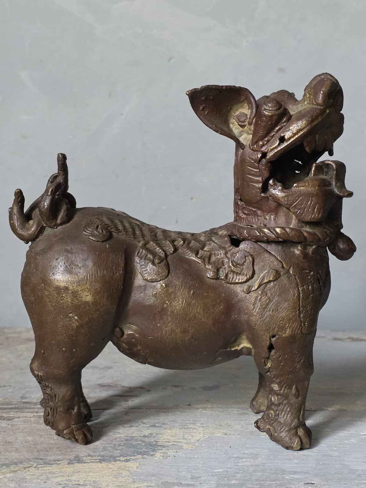 Antieke  tempel wachter ( Foo Dog), Verzenden, Brons