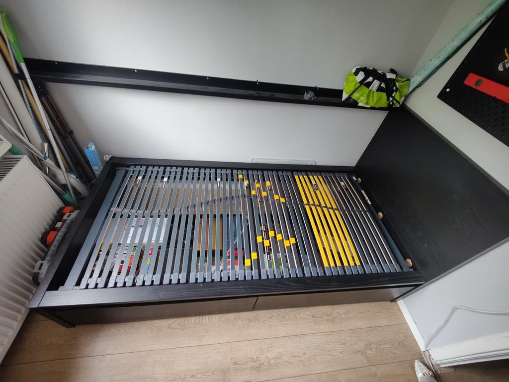 Compleet bed 90x200: IKEA Malm met 2 lades, Ophalen, 90 cm, Eenpersoons, Zwart