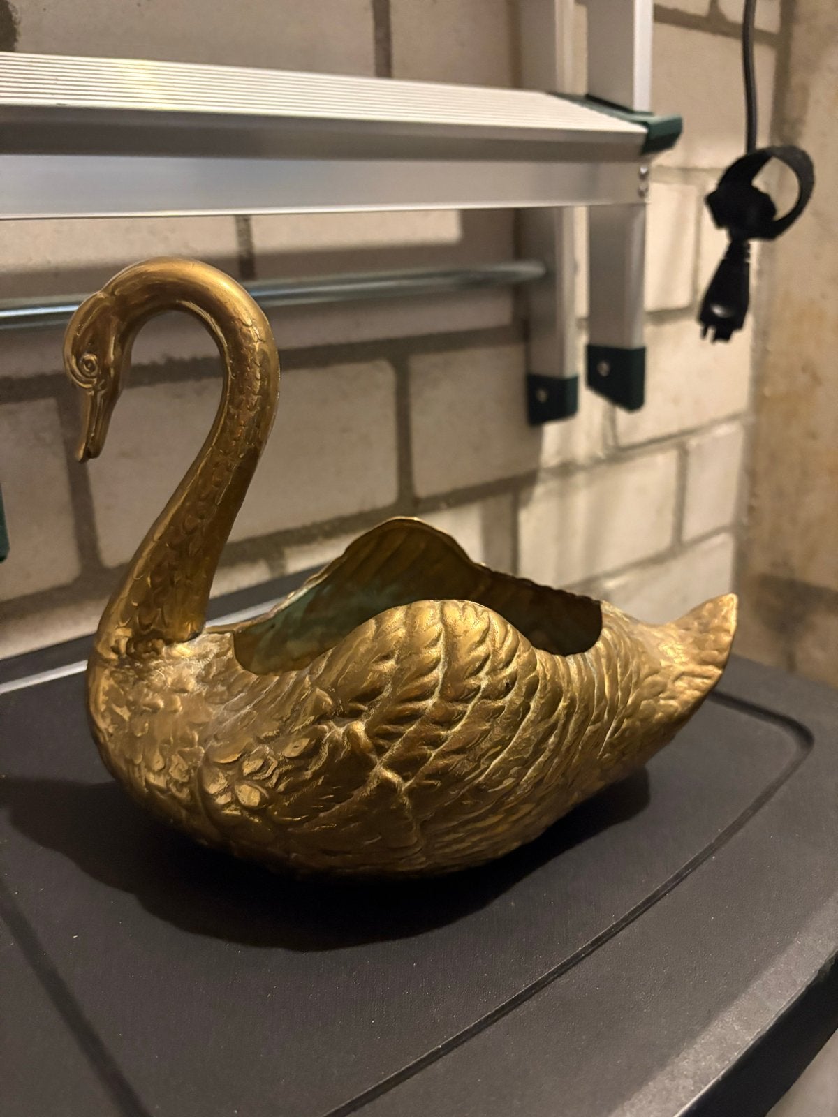 Gouden Zwaan Messing Bloempot - Vintage Decoratie, Vintage, Gebruikt, Ophalen of Verzenden, Goud