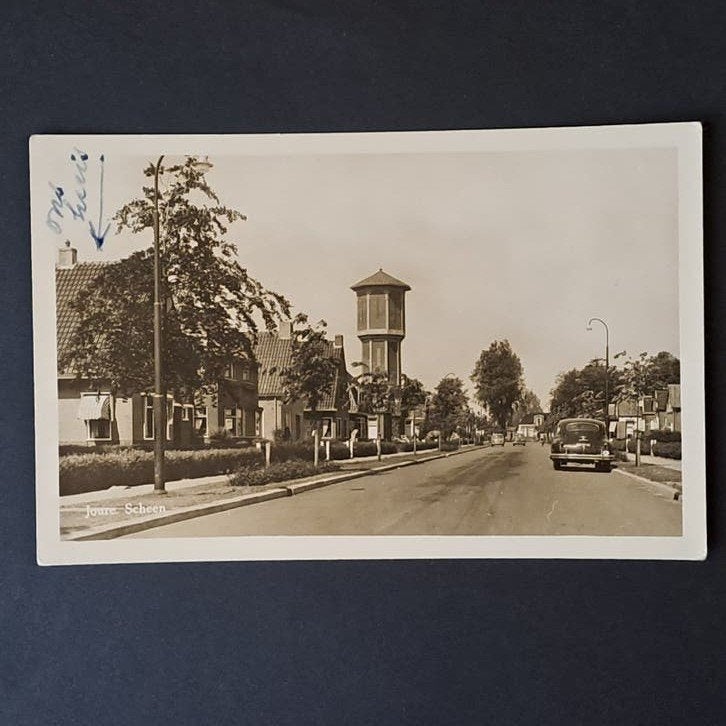 Joure Friesland Scheen met Watertoren 1958, Verzamelen, Ansichtkaarten | Nederland, Verzenden, 1940 tot 1960, Gelopen, Friesland