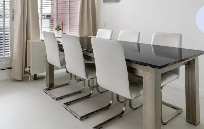 Natuursteen eettafel met aluminium onderstel (203,5x100cm), Ophalen, 200 cm of meer, 50 tot 100 cm, Zo goed als nieuw
