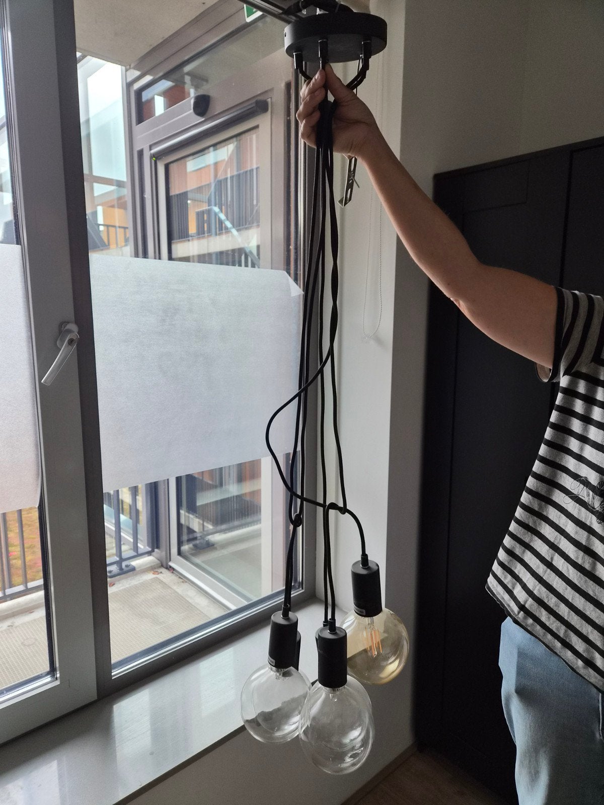 Moderne hanglamp met 3 bollen - Zwart/Transparant, Zo goed als nieuw, Glas, Modern, E27 (groot)