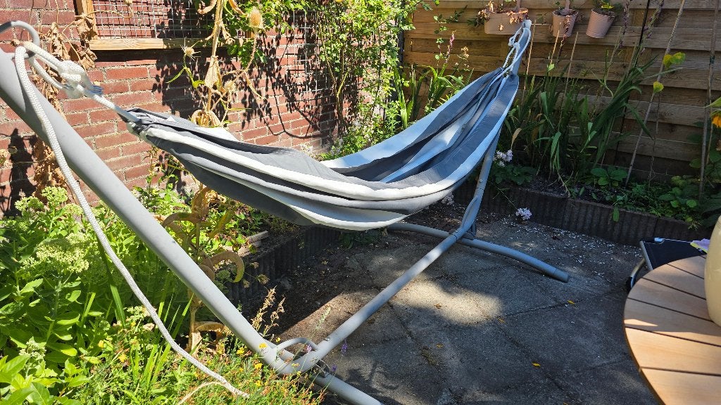 Hangmat en standaard, Tuin en Terras, Hangmatten, Ophalen, Zo goed als nieuw, Met standaard, Eenpersoons