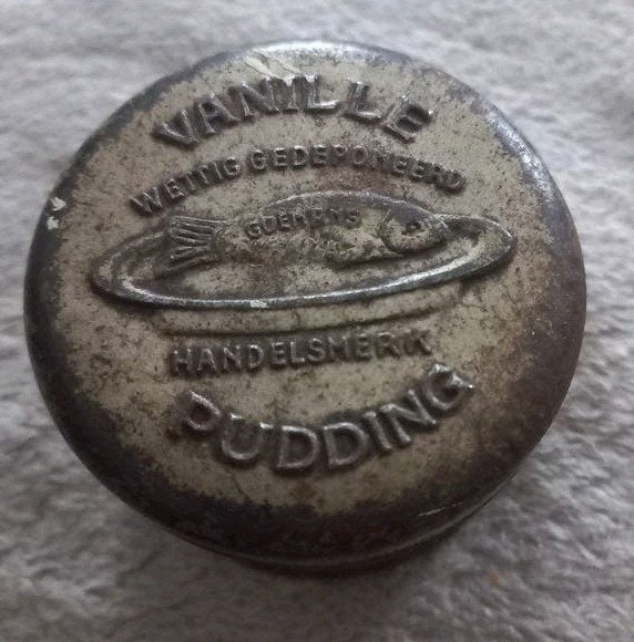 Metalen blik Goemans Pudding Delft, Vanille, ca. 1920, Verzamelen, Blikken, Ophalen of Verzenden, Gebruikt, Overige