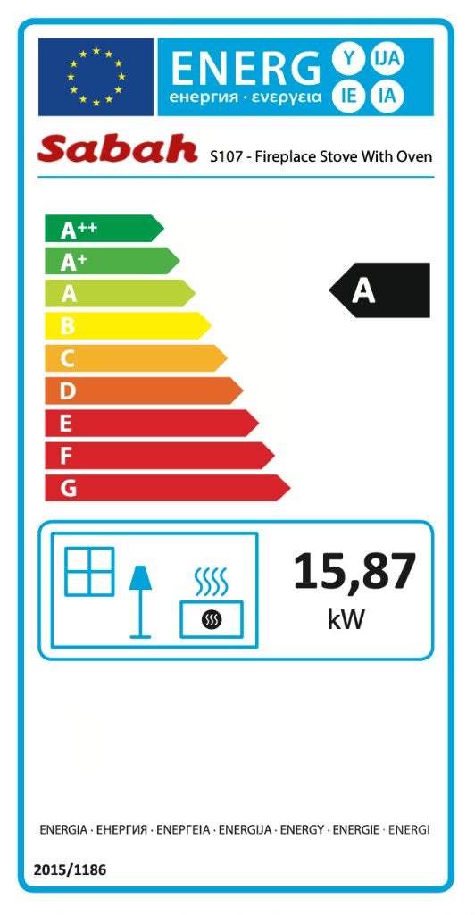 Sabah S107/3D - Houtkachel met Oven – Gietijzer - 16KW - CE, Ophalen, Vrijstaand, Hout, Nieuw