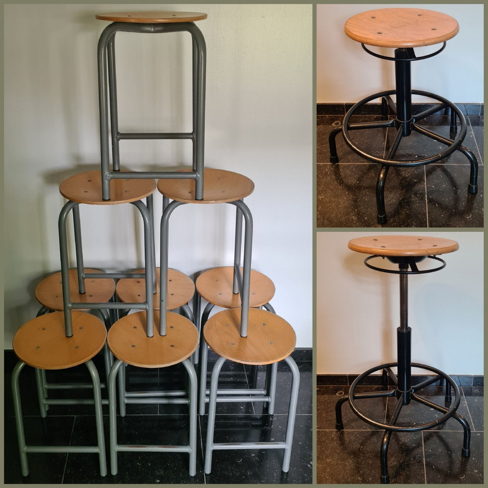 Retro Schoolkruk, industrieel krukje, atelier kruk, krukken., Ophalen, Gebruikt, Hout