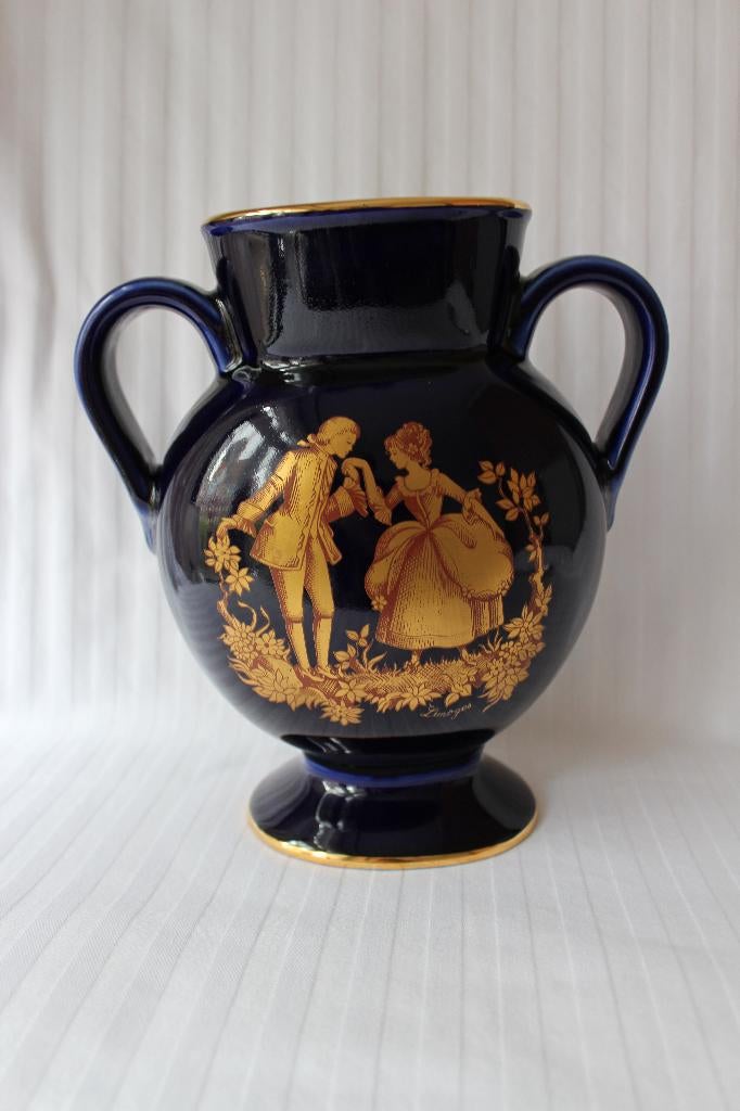 Vintage Limoges Castel cobalt blauw grote vaas, Ophalen of Verzenden