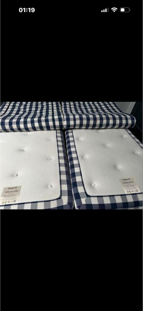 Hästens Elektrische Boxspring 210x210 Firm/Medium Blauw Wit, Gebruikt, Blauw, 210 cm, Tweepersoons