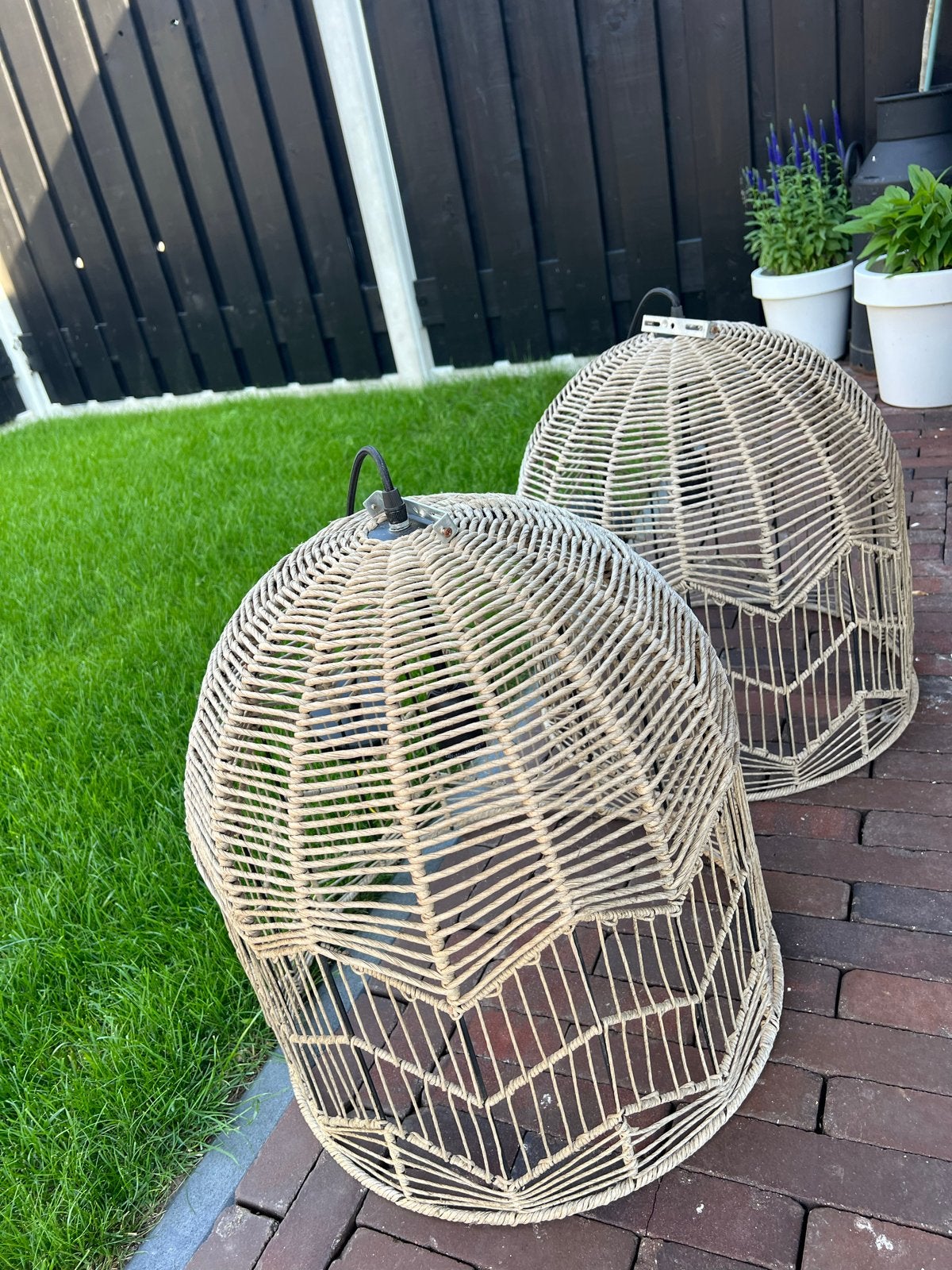 2 rotan hanglampen - Bohemian stijl, Ophalen, Gebruikt, Overige materialen, Minder dan 50 cm