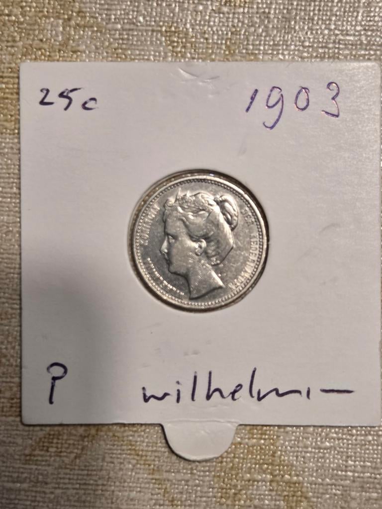 Zilveren 25 cent munt Koningin Wilhelmina 1903, Postzegels en Munten, Munten | Nederland, Zilver, 25 cent, Ophalen of Verzenden