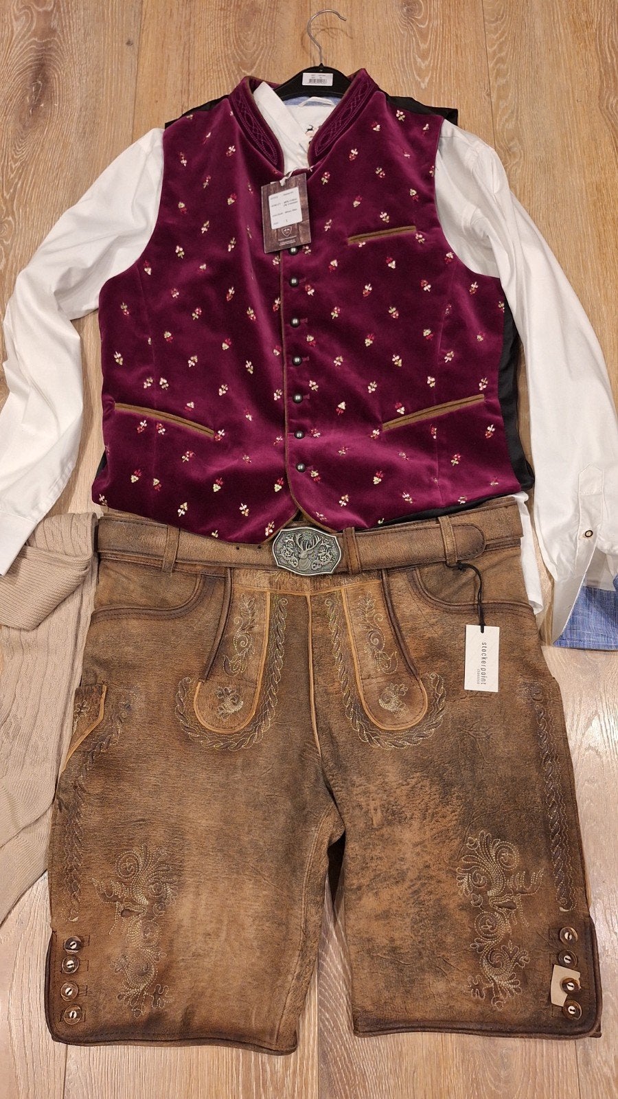 Lederhose 52 gilet overhemd kousen oktoberfeest, Ophalen, Zo goed als nieuw, Maat 52/54 (L), Stockerpoint