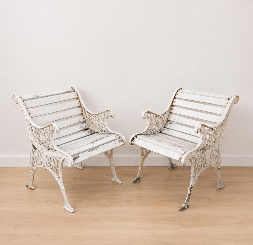 2 Vintage Gietijzeren Tuinstoelen met Leeuwenkop, Tuinbank, Ophalen, Gebruikt, Metaal