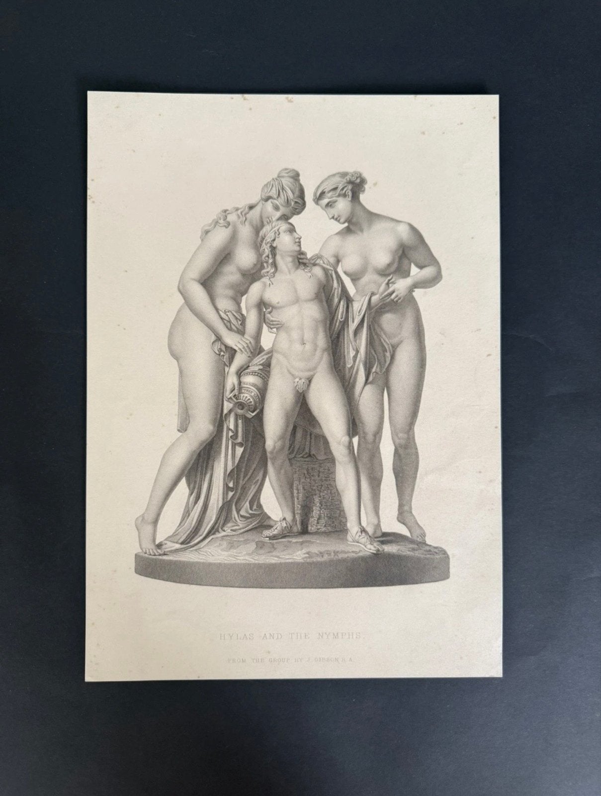 Antieke Gravure "Hylas en de Nymfen" - Klassieke Mythologie, 1800 - 1899, Mythologie, Ophalen of Verzenden, Gravure