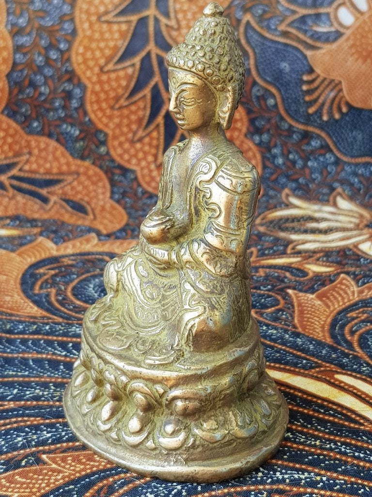 Mooi zwaar oud Oosters brons beeldje van Boeddha 10,4 cm., Antiek en Kunst, Kunst | Niet-Westerse kunst, Handgemaakt, Ophalen of Verzenden