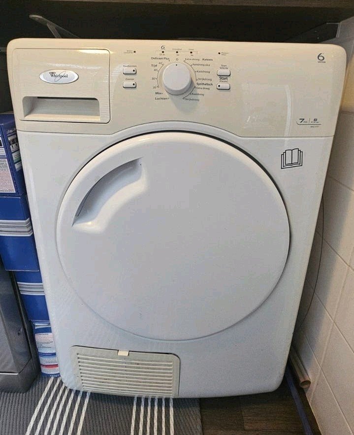 Whirlpool wasdroger – 7 kg – 6th Sense sensortechnologie, Ophalen, 6 tot 8 kg, Zo goed als nieuw, 85 tot 90 cm