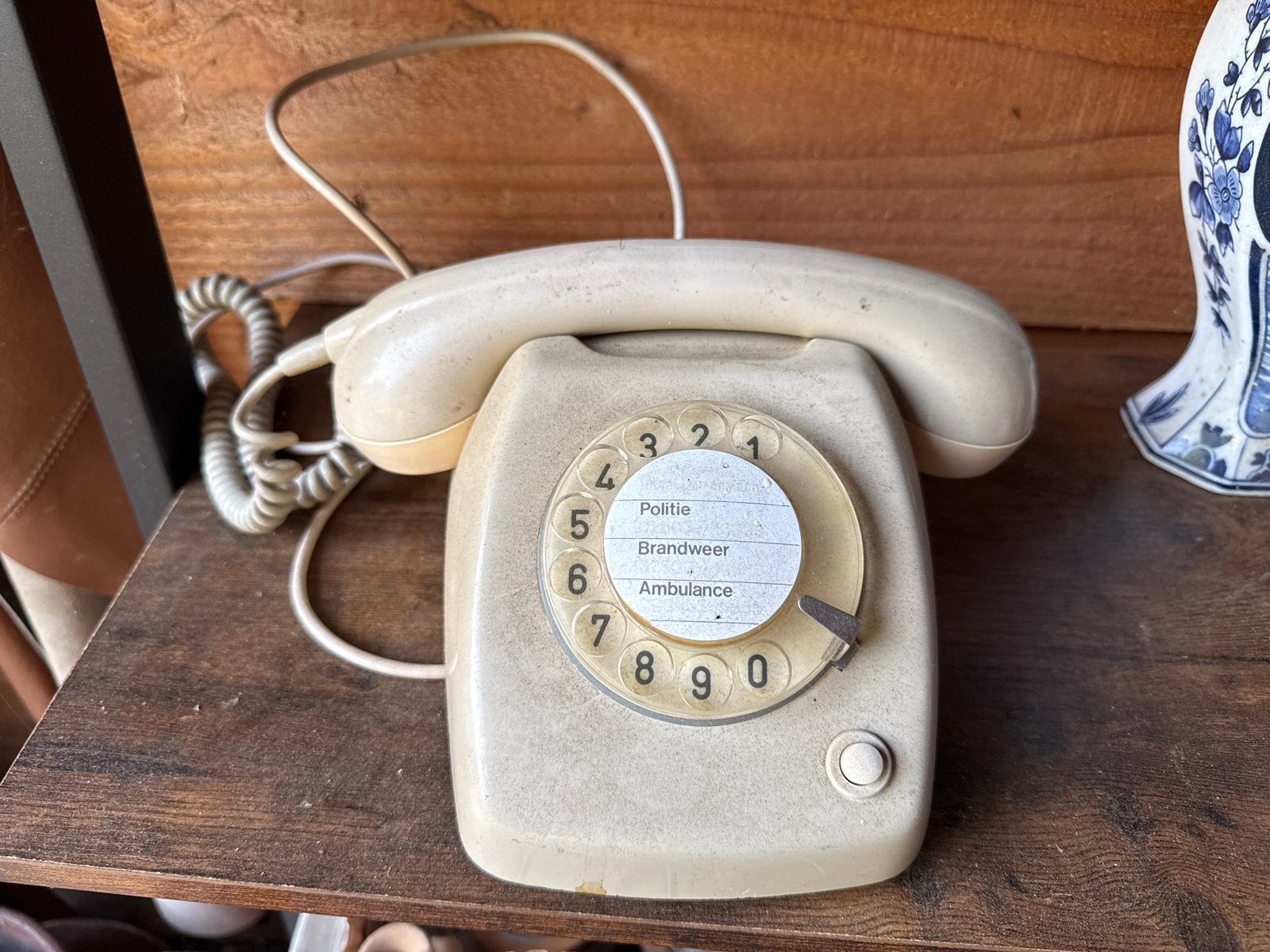 Vintage PTT draaischijf telefoon - Crème wit, Ophalen